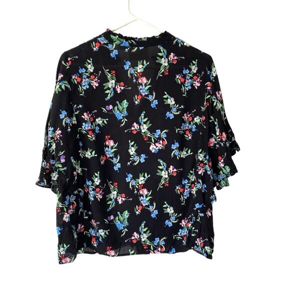 Maeve Anthropologie Aveiro Flutter Sleeve Floral Black Women's Top Blouse Large - Picture 8 of 10